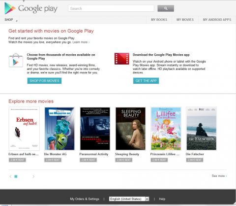 Screenshot Google Play Videostore (www.google.de)